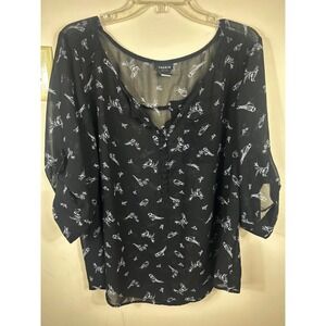 Whimsical Torrid Black Novelty Bird Print Sheer Top Plus Size 2X Nature Dainty
